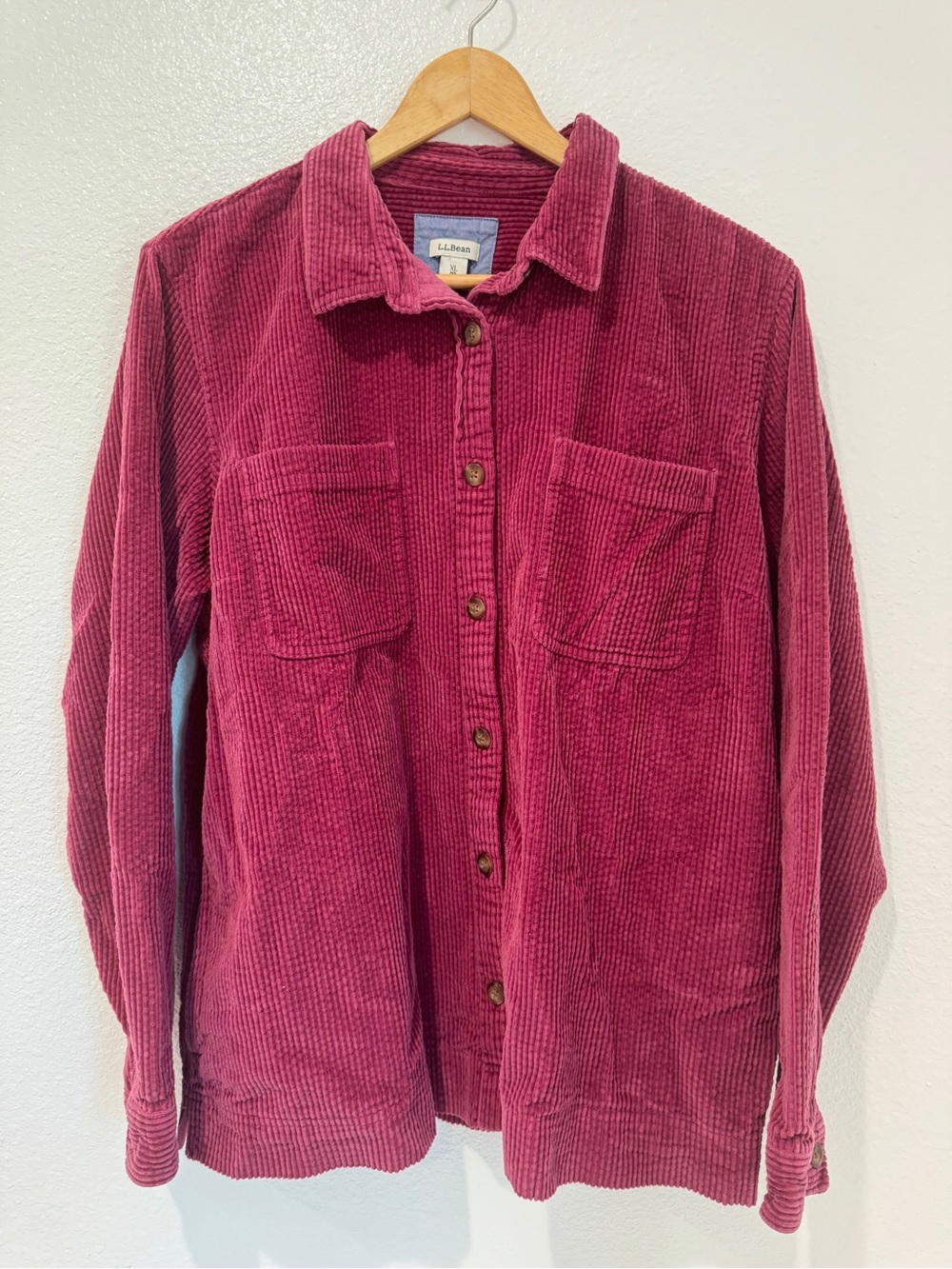 L.L. Bean Berry Pink Corduroy Button Down Overshirt Granola Girl Cabincore XL